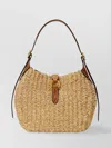 Ralph Lauren Woven Texture Raffia Shoulder Bag In Brown