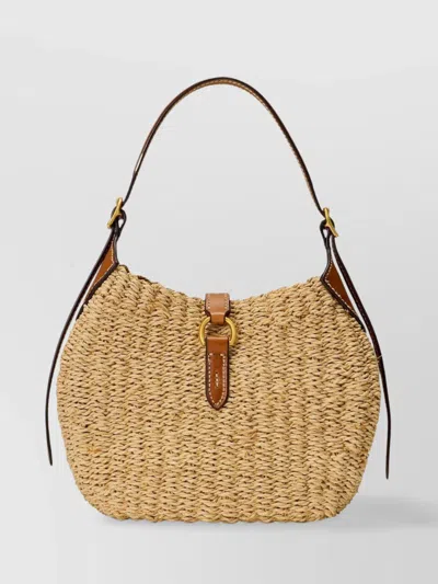 Ralph Lauren Woven Texture Raffia Shoulder Bag In Brown