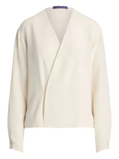 Ralph Lauren Wrap-front Long-sleeve Top In Neutral