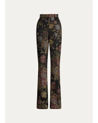 Ralph Lauren Wrigley Ii Floral Jacquard Bootcut-leg Pants In Brown