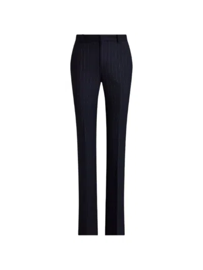 Ralph Lauren Wwoven-slim Pinstripe-pattern Twill Trousers In Blue