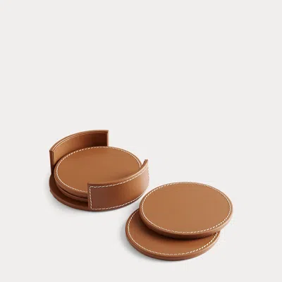 Ralph Lauren Wyatt Leather Coaster Set In Saddle