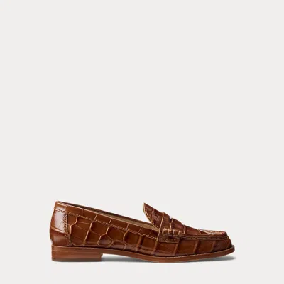 Ralph Lauren Wynnie Crocodile-embossed Leather Loafer In Brown