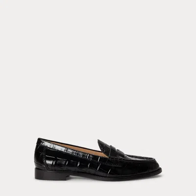 Ralph Lauren Wynnie Crocodile-embossed Leather Loafer In Black