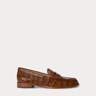Ralph Lauren Wynnie Crocodile-embossed Leather Loafer In Tobacco