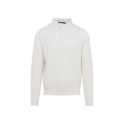 Ralph Lauren X Purple Label Long Sleeves Polo Knit In Silk-cotton Blend In Ivory