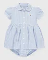 Ralph Lauren Yarn-dyed Oxford Mesh Stripe Dress W/ Matching Bloomers In Blue