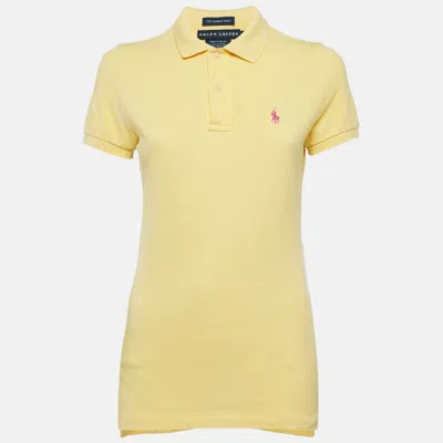 Pre-owned Polo Ralph Lauren Yellow Logo Embroidered Cotton Skinny Polo T-shirt M