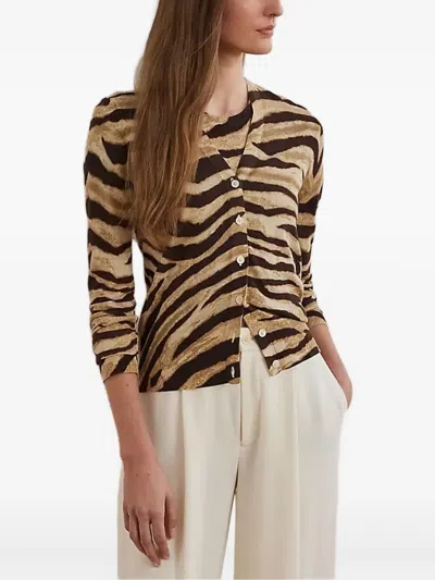 RALPH LAUREN ZEBRA-PRINT BUTTONED CARDIGAN