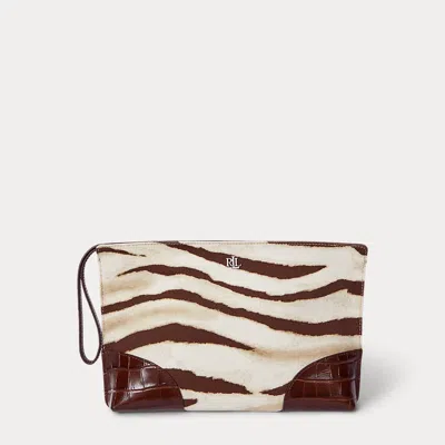 Ralph Lauren Zebra-print Canvas & Leather Large Pouch
