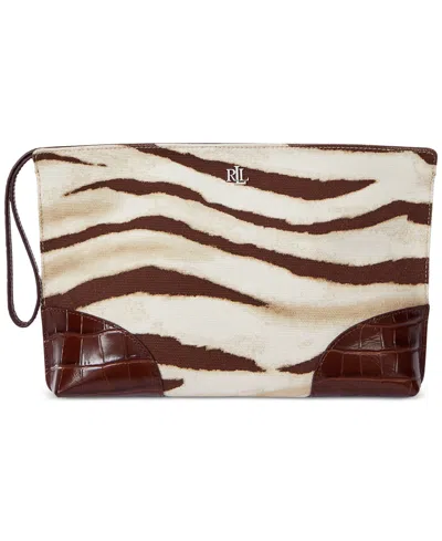 Ralph Lauren Zebra-print Canvas & Leather Large Pouch In Multi