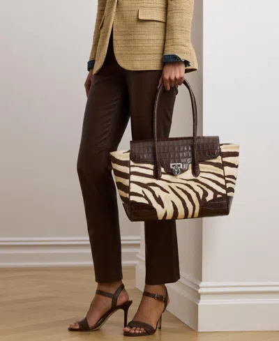 Ralph Lauren Zebra-print Canvas Extra Large Tanner Satchel In Brown