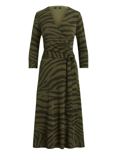 Ralph Lauren Zebra-print Midi Dress In Green