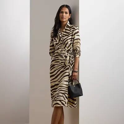 Ralph Lauren Zebra-print Tie-front Crepe Shirtdress In Animal Print