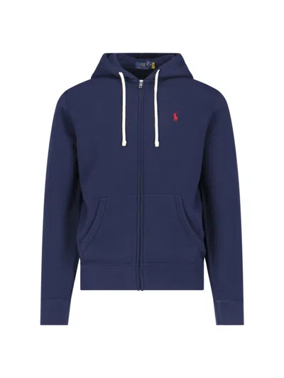 Ralph Lauren Zip Logo Hoodie In Blue