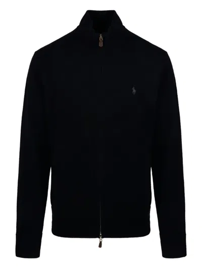 Ralph Lauren Zippered Sweater Ribbed Cuffs In Black