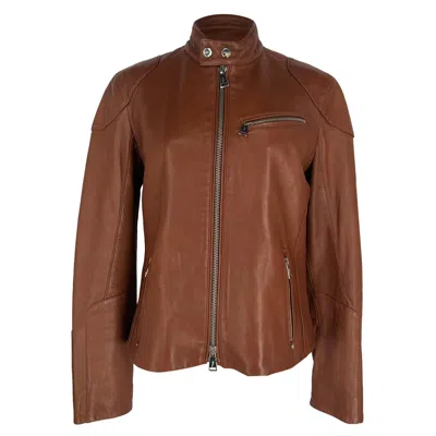 Pre-owned Ralph Lauren Zip-up Biker Jacket In Brown Lamb Leather