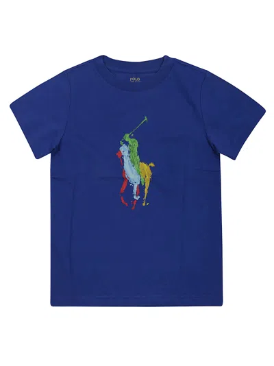 Ralph Lauren T Girl T Shirt Big Horse In Blue