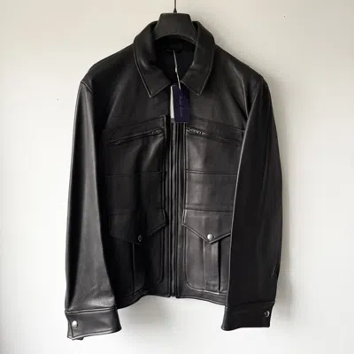Pre-owned Ralph Lauren T Purple Label Black Lamb Leather Safari Jacket (size Large)