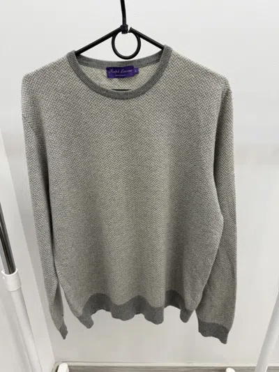 Pre-owned Ralph Lauren T Purple Label Cashmere Sweater With Soft Suede In Gray