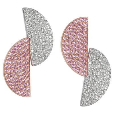 Pre-owned Ralph Masri 1919 Diamond Pink Sapphire Half Moon Earrings