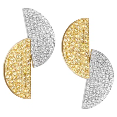 Pre-owned Ralph Masri 1919 Diamond Yellow Sapphire Half Moon Earrings