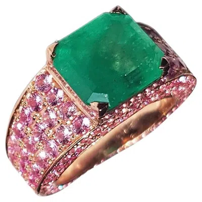 Pre-owned Ralph Masri 4ct Emerald Pink Sapphire Cocktail Ring