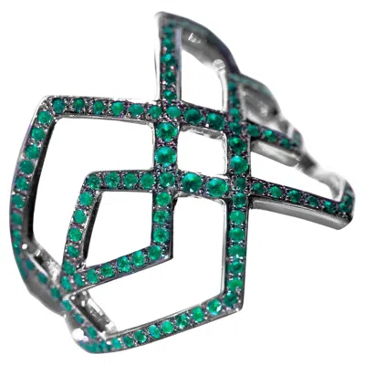 Pre-owned Ralph Masri Arabesque Deco Emerald Ring In Green