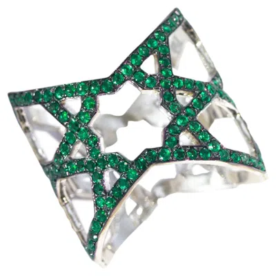 Pre-owned Ralph Masri Arabesque Deco Emerald Ring In Green