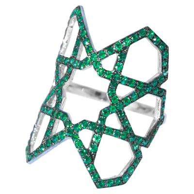 Pre-owned Ralph Masri Arabesque Deco Emerald Ring In Green