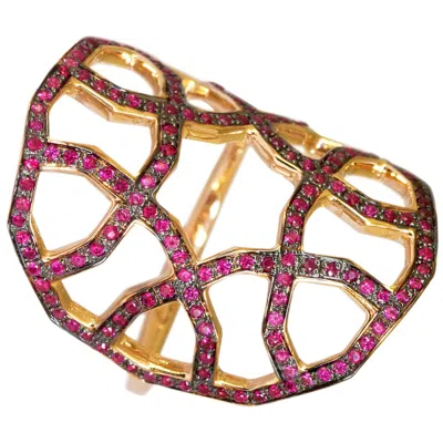 Pre-owned Ralph Masri Arabesque Deco Rose Gold Ruby Ring In Red