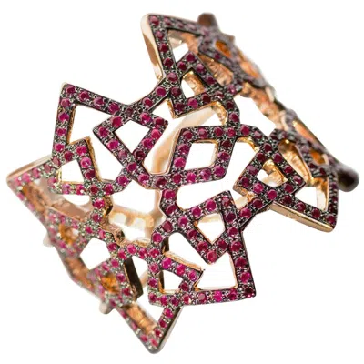Pre-owned Ralph Masri Arabesque Deco Rose Gold Ruby Ring In Red