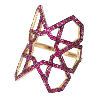 Pre-owned Ralph Masri Arabesque Deco Rose Gold Ruby Ring In Red