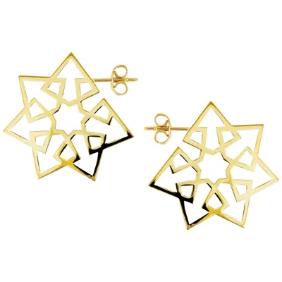 Pre-owned Ralph Masri Arabesque Deco Yellow Gold Star Hoops