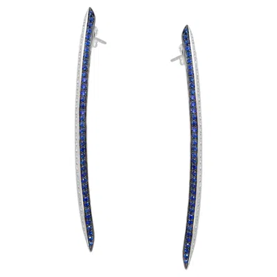 Pre-owned Ralph Masri Arched Modernist Diamond And Sapphire Earrings In Blue