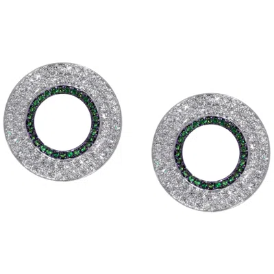 Pre-owned Ralph Masri Modernist Circular Diamond And Emerald Earrings In Green