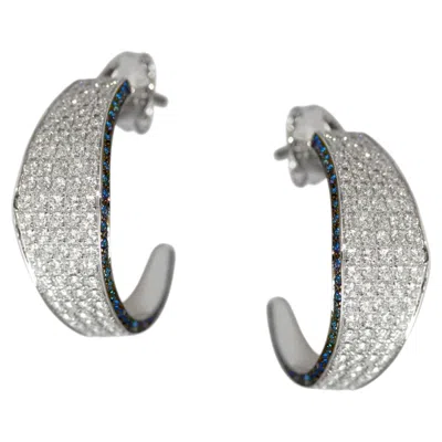Pre-owned Ralph Masri Modernist Diamond Sapphire Small Hoops In Blue