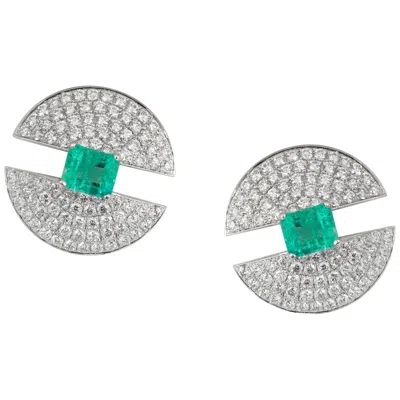 Pre-owned Ralph Masri Modernist Domed Emerald Diamond Earrings In Green