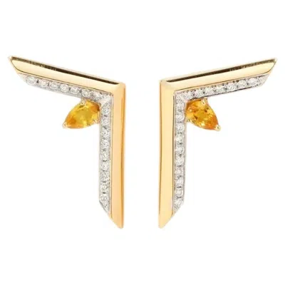 Pre-owned Ralph Masri Phoenician Script 18kt Yellow Gold Diamond Sapphire Earrings
