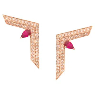 Pre-owned Ralph Masri Phoenician Script Diamond And Ruby Earrings In Multi