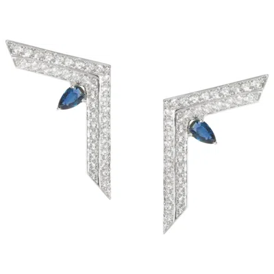Pre-owned Ralph Masri Phoenician Script Diamond And Sapphire Earrings In Blue