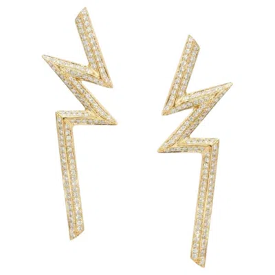 Pre-owned Ralph Masri Phoenician Script Diamond Bolt Yellow Gold Earrings