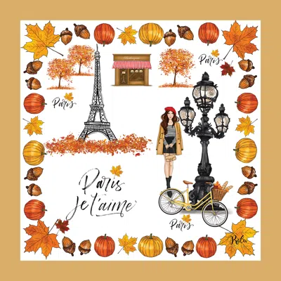 Ralufineart Women's Black / Brown / Yellow Paris In Fall Silk Scarf