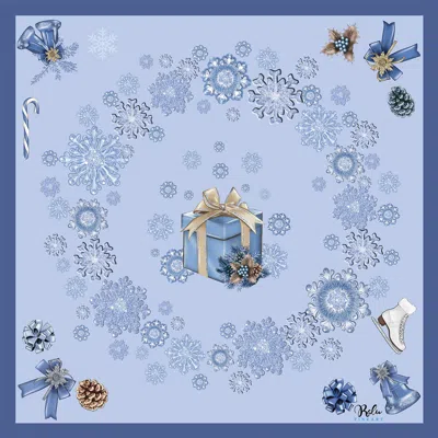 Ralufineart Women's Blue / White Silk Scarf Frozen Elegance In Blue/white