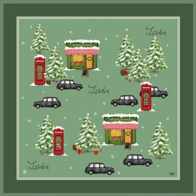 Ralufineart Women's Green / Red Silk Scarf Winter In London In Green/red