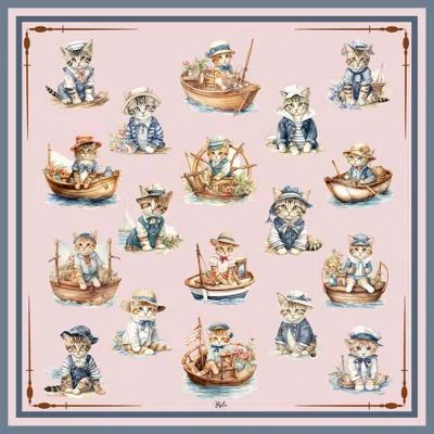 Ralufineart Women's Nautical Cats Silk Scarf