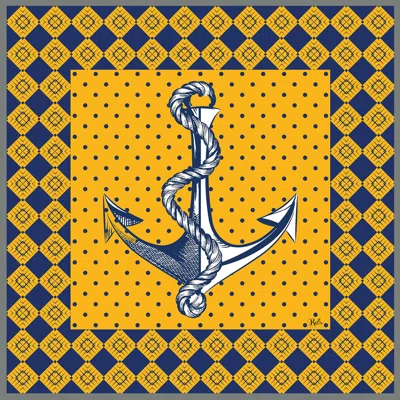 Ralufineart Women's Orange Silk Twill Neckerchief Anchors Aweigh Blue Yellow