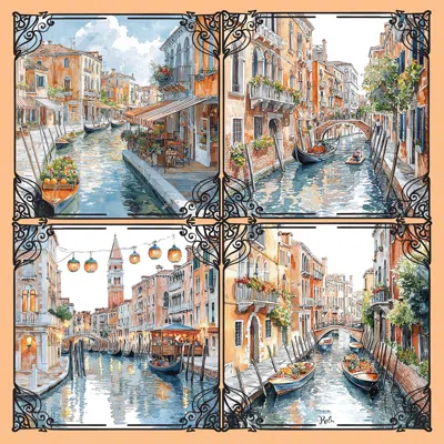 Ralufineart Women's Orange Venetian Moments Scarf