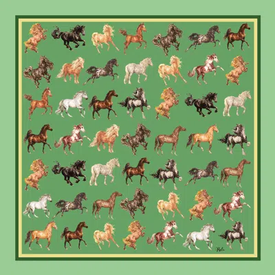 Ralufineart Women's Silk Neckerchief Majestic Horses Green