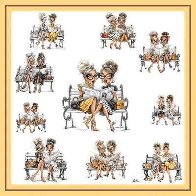 Ralufineart Women's Yellow / White / Brown Little Gossips Scarf In Multi